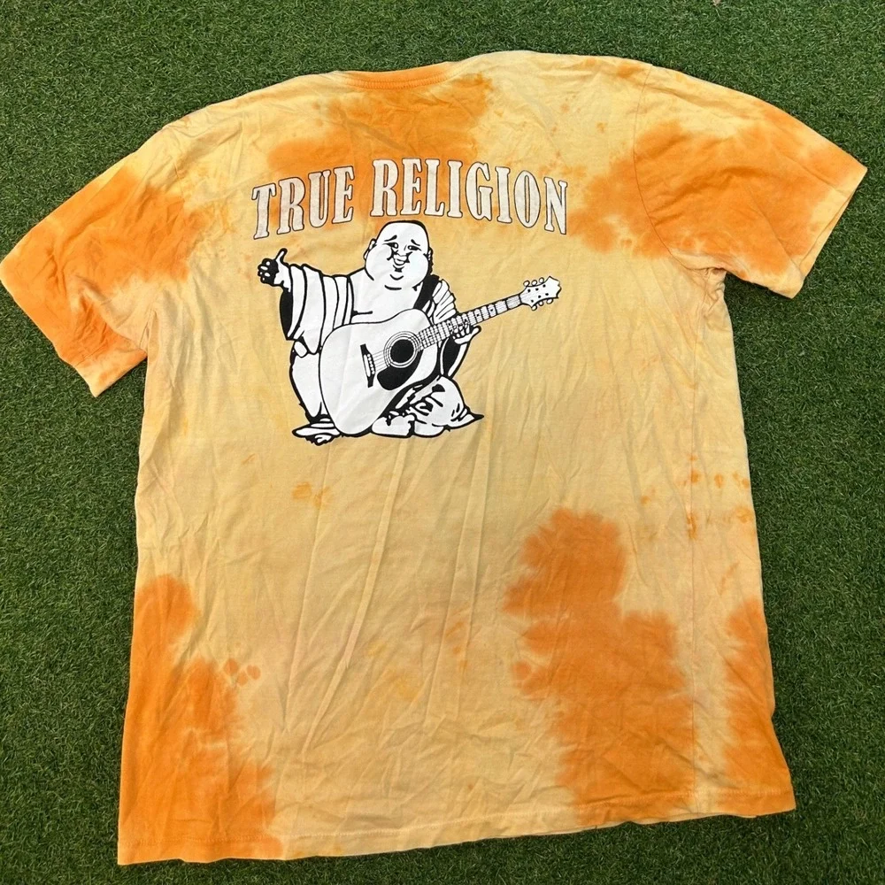True Religion Mens Orange Tie Dye Buddha World Tour Graphic T-Shirt XL